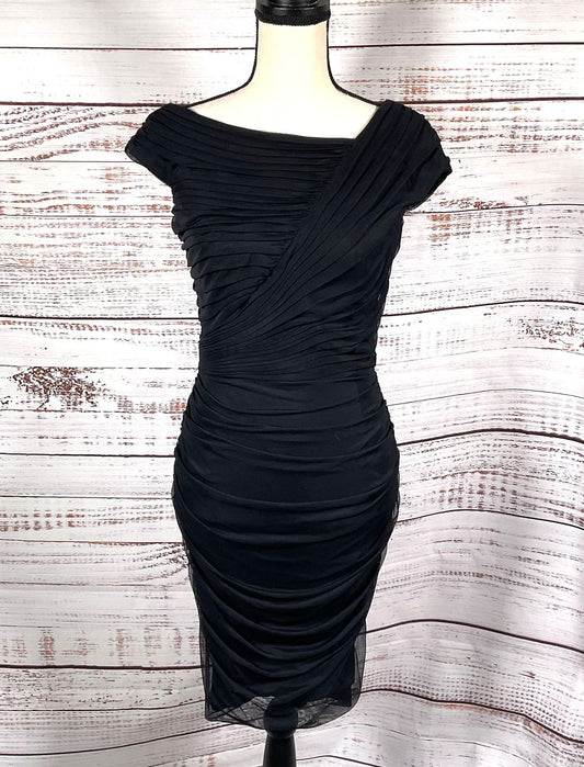 Tadashi Shoji Ruched Chiffon Lace Bodycon Black XS