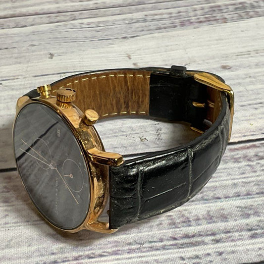 KAPTEN & SON Men's Gold Tone Black Crock Embossed Leather Chronograph Watch