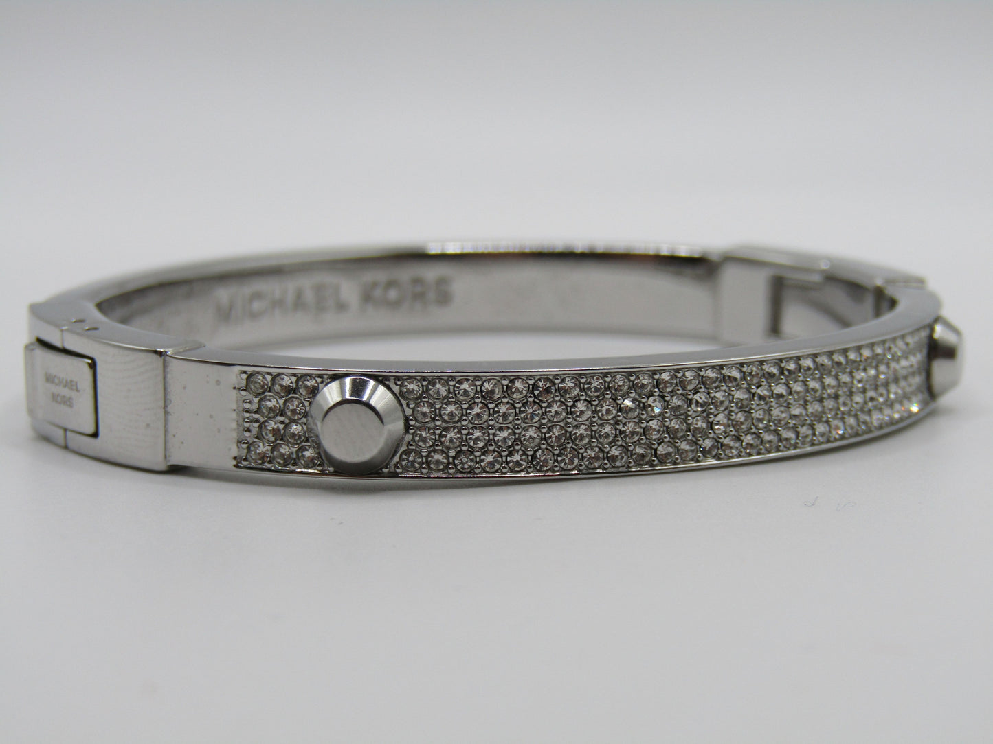 Michael Kors Astor Stud Silver Plated Crystal Pave Bangle Bracelet