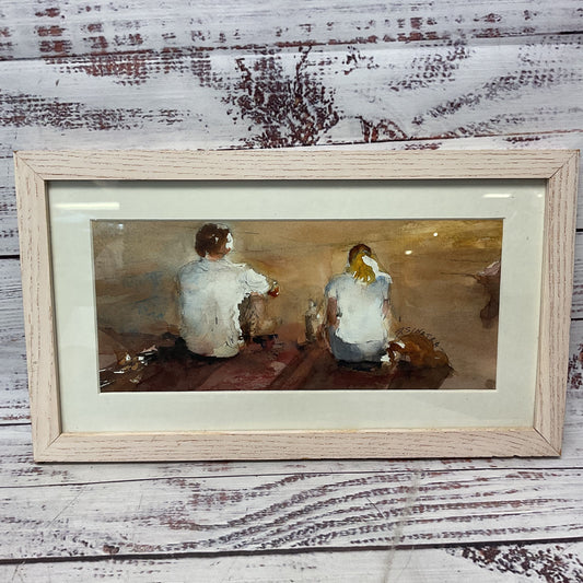 Rose Sinatra 2 People Sitting Backs Turned Watercolor Painting Artwork Signed