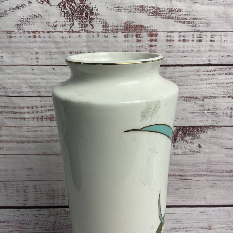Toyo Gold Trim Floral 12" White Porcelain Table Vase