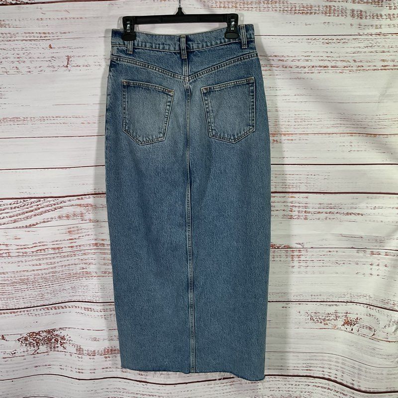 Reformation Jeans Nila Long Denim Front Slit Raw Hem Midi Skirt - Size 28