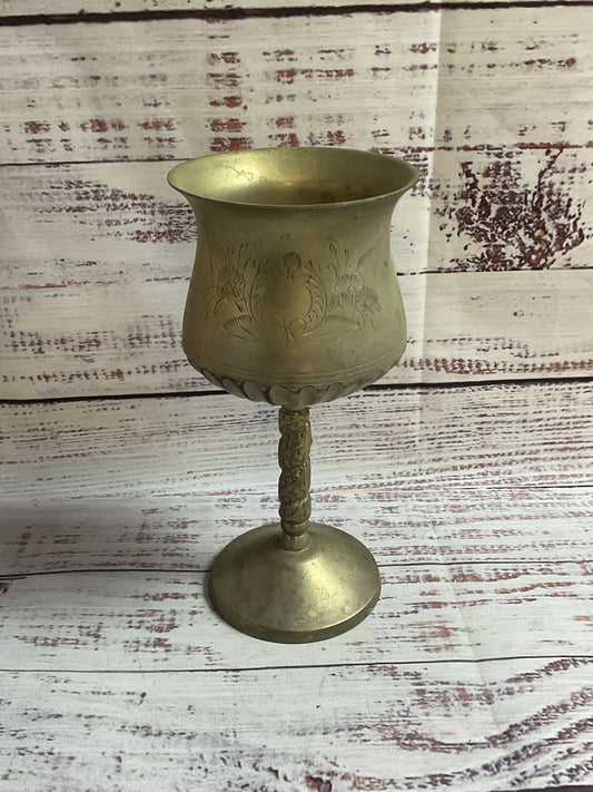 Vintage Brass Floral Goblet Cup Made In India