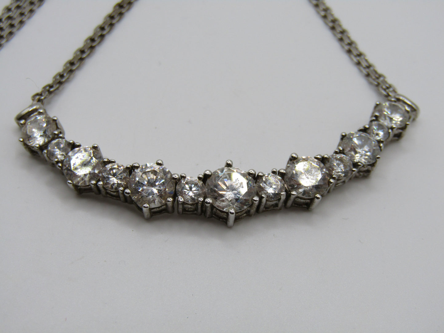 Sterling Silver Cubic Zirconia Crescent Bar Pendant Necklace