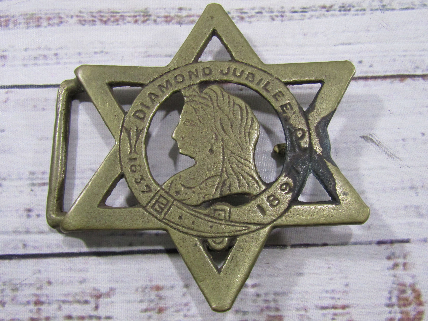 1837-1897 Queen Elizabeth Diamond Jubilee Brass Belt Buckle Made in England