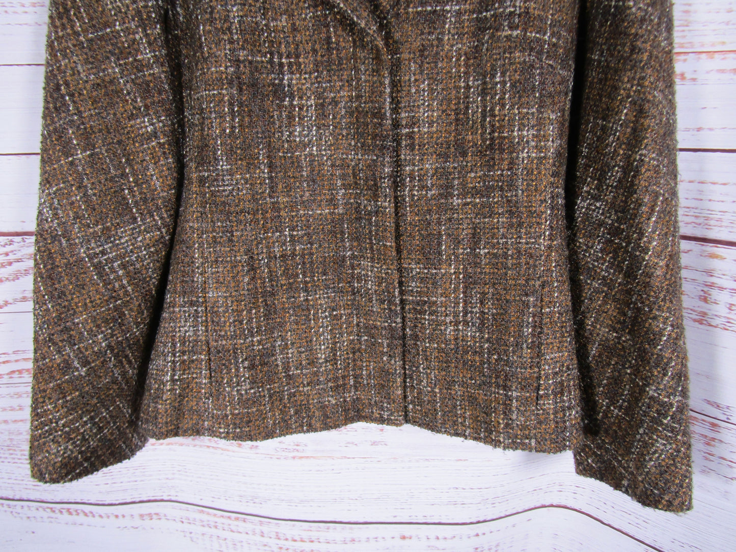 Vintage Mondi Women's Brown Tweed Wool Blend Blazer Jacket Size 38