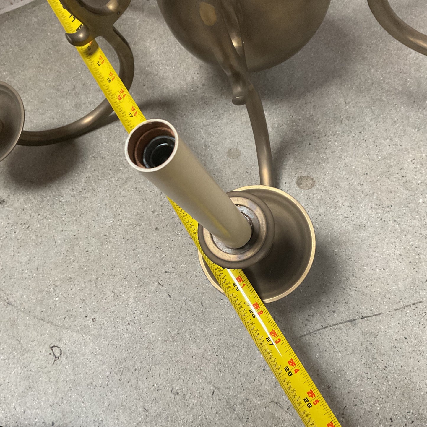 Large Brass 6 Light Arm Round Sphere Ceiling Mount Chandelier 30"