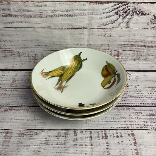Royal Worcester 3 Pc. Evesham 7" Gold Rim Porcelain Soup/cereal Bowl Set