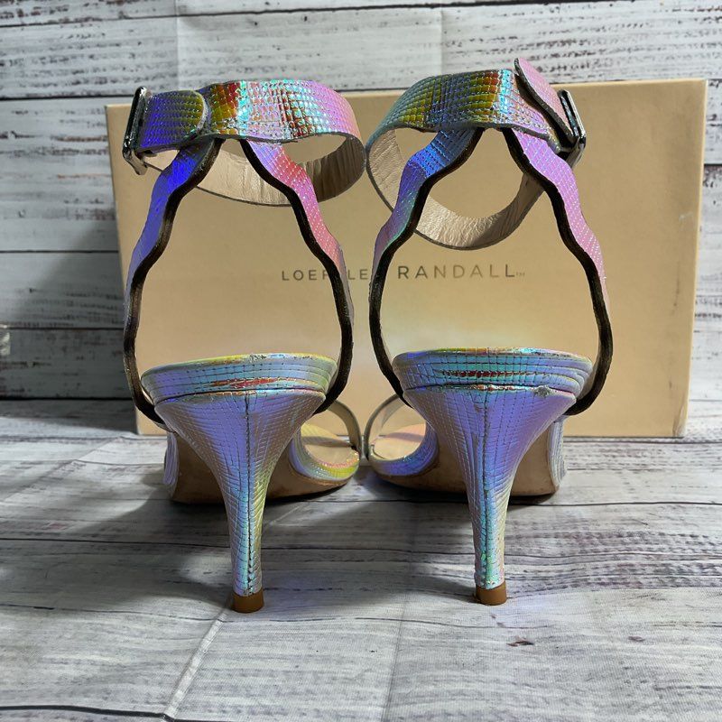 Loeffler Randall Reina Pearl Iridescent Embossed Leather Strappy Heels Women 7.5