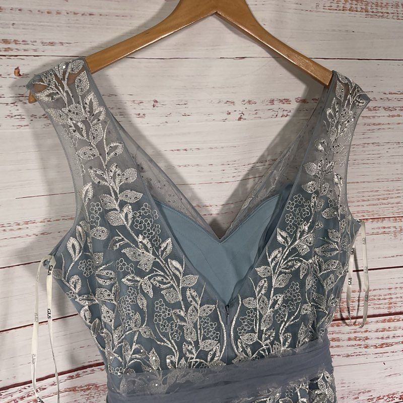 GLS by Gloria Elizabeth K GL1920 Blue Floral Hand Beaded Overskirt Gown Size 2XL