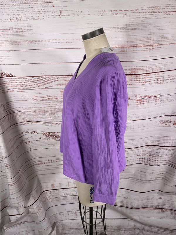 NWT J JILL Women's V-Neck Long Sleeve Purple Blouse Size LP