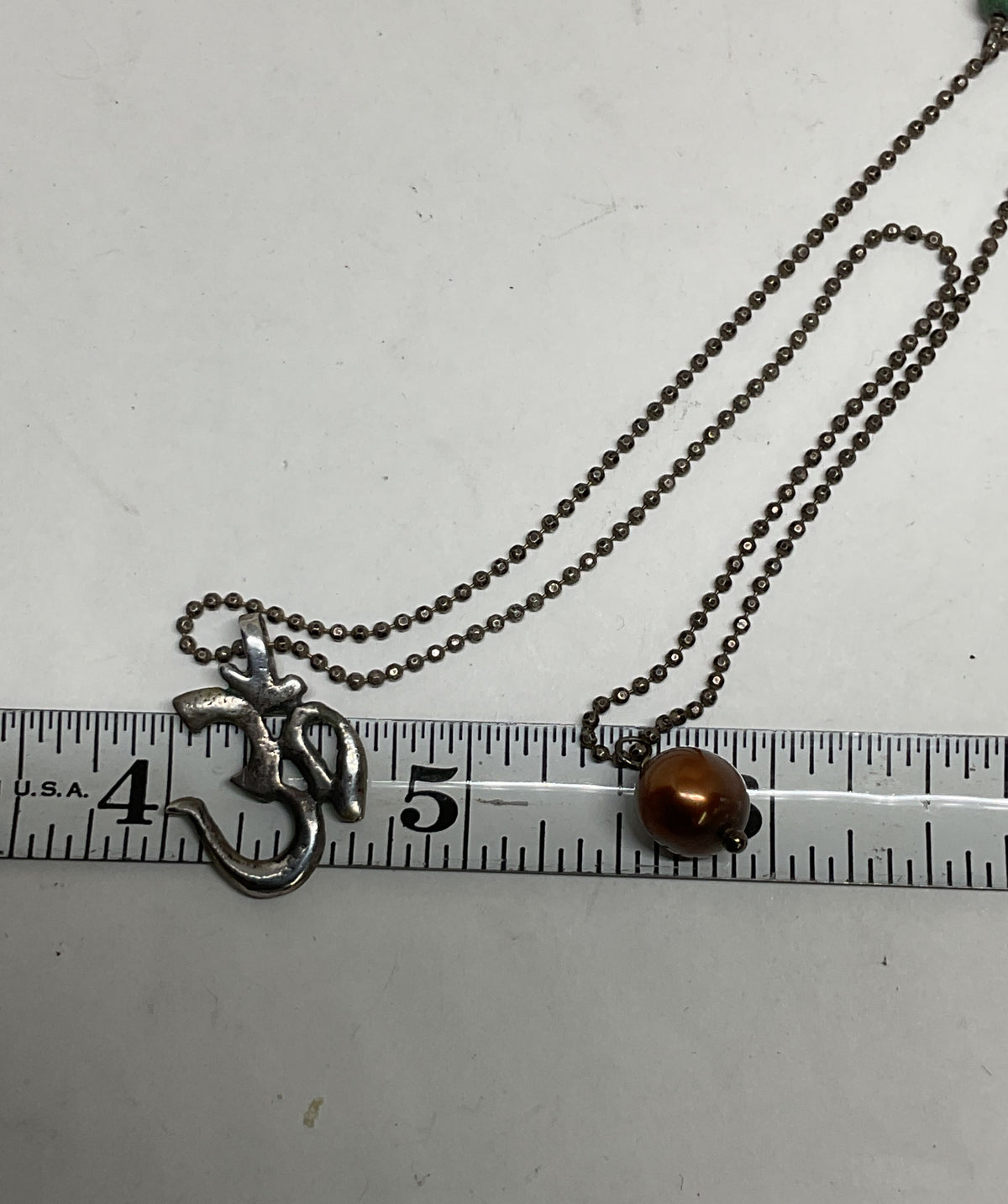 Sterling Silver Chain Necklace Om Pendant Pearl Accent