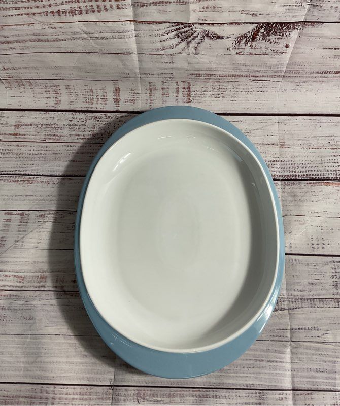 Vintage Mcm Alessi Tendentse White Porcelain Serving Platter Blue Handles 13.75"