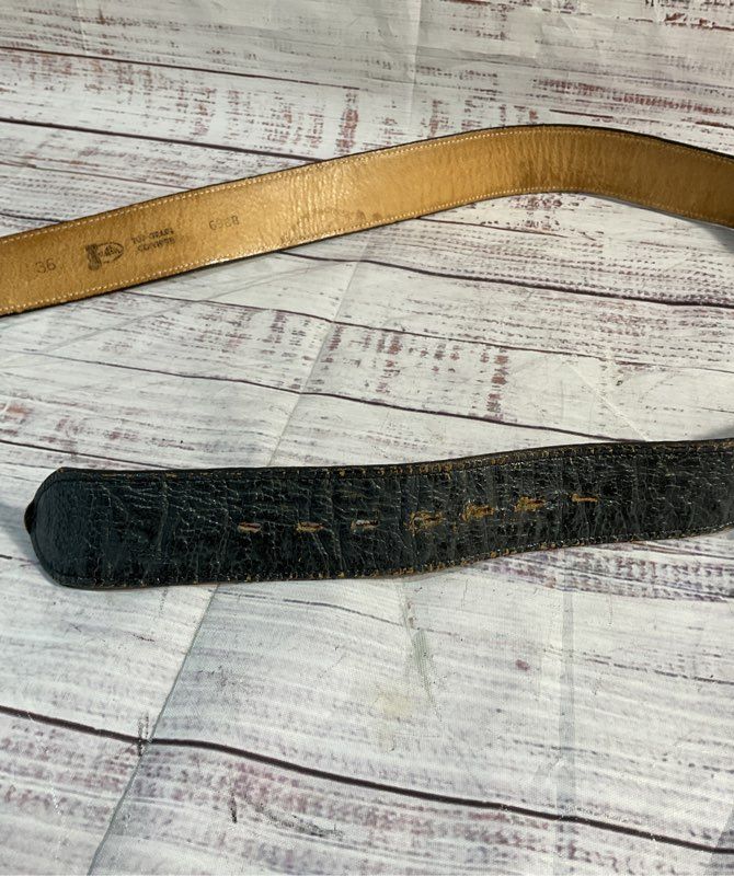 Vintage Bergamot Brass Works Dragon Brass Belt Buckle & Justin Leather Belt 36