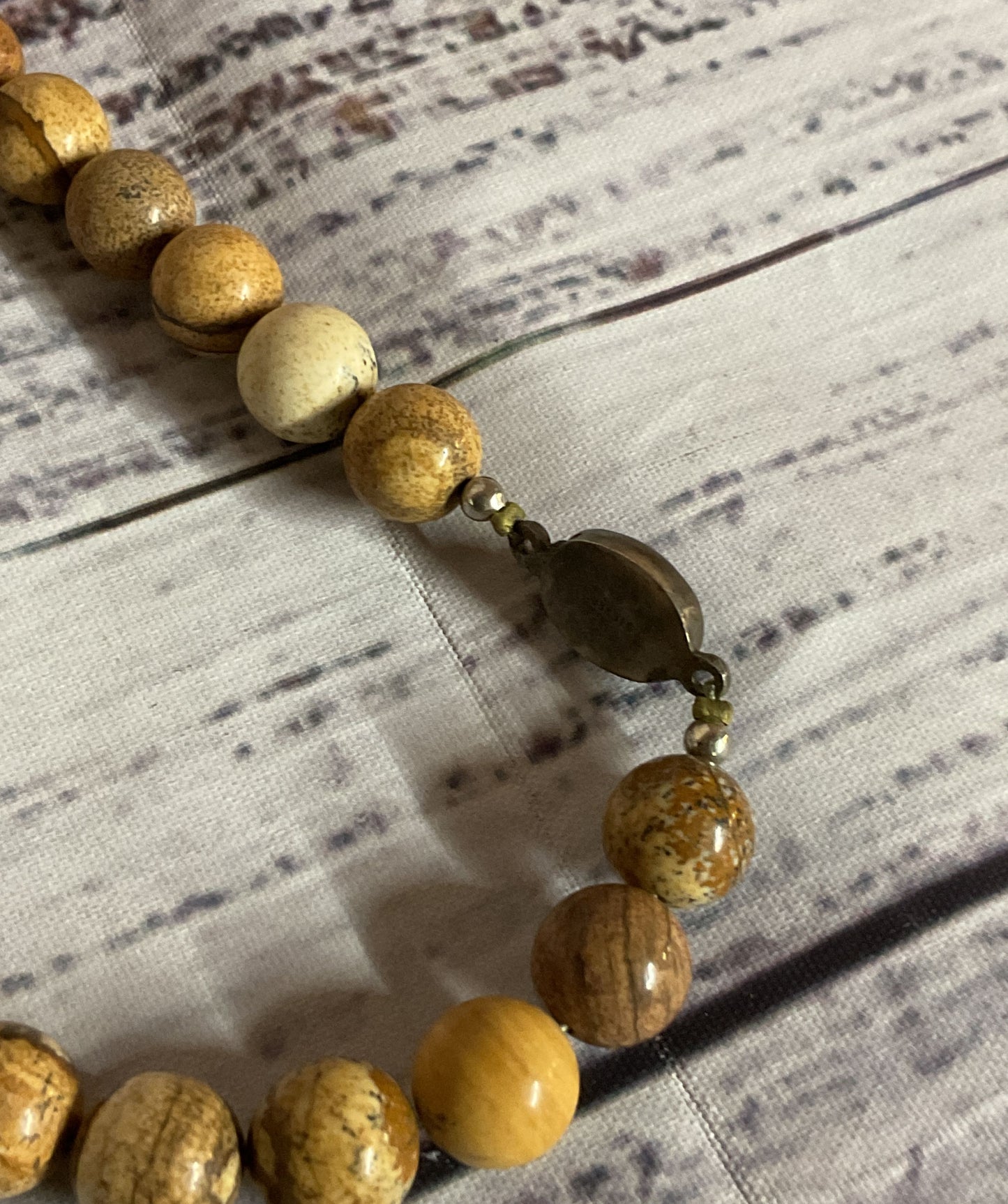 Jasper Beaded Carved Wood Dragon Pendant Vintage Necklace Silver Filigree Clasp