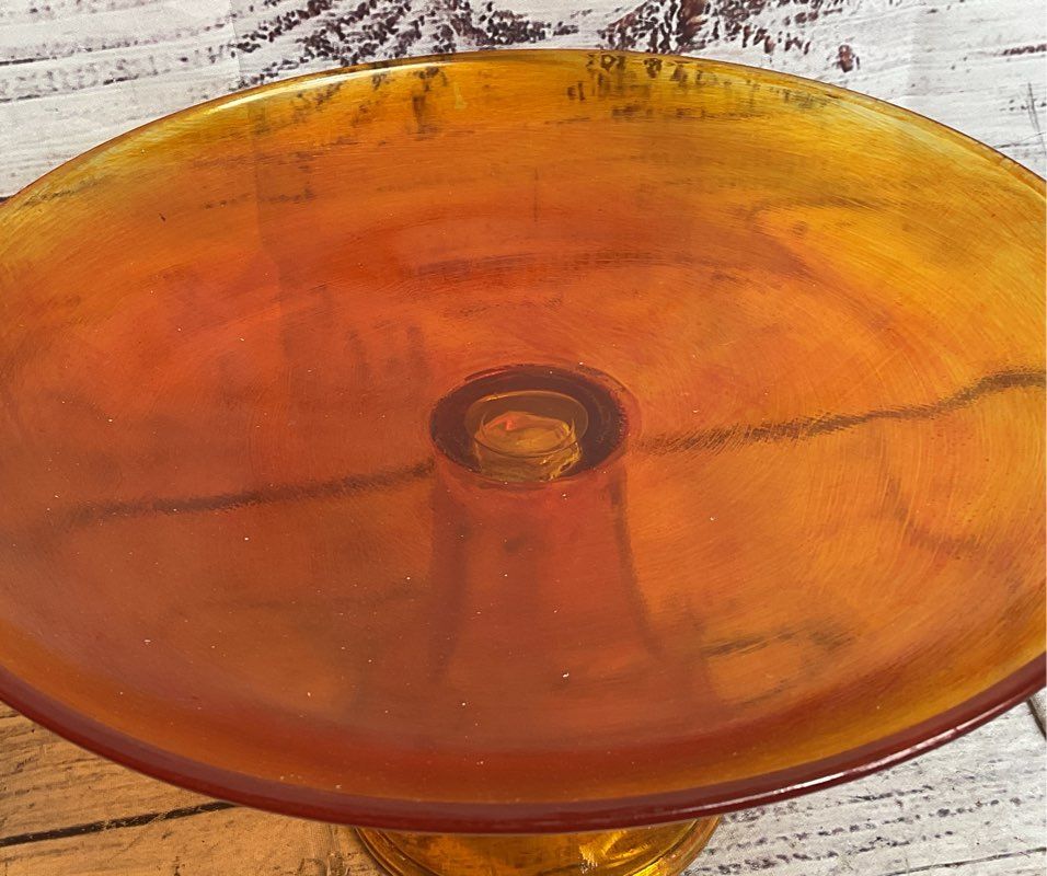 Vintage Hand Painted 10" Glass Cake Tray Tangerine