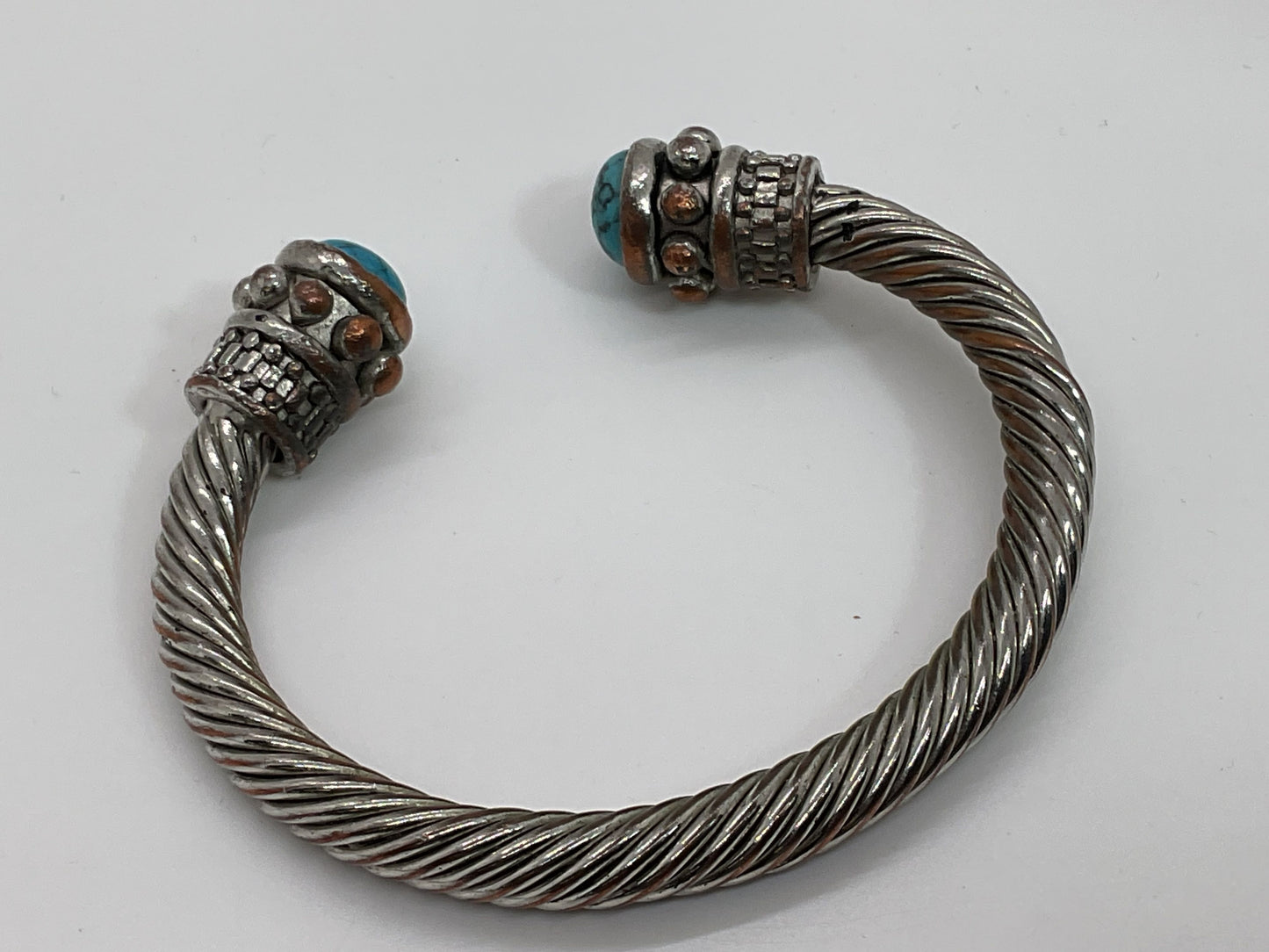 Silverplated Copper Turquoise Twisted 7" Cuff Bracelet