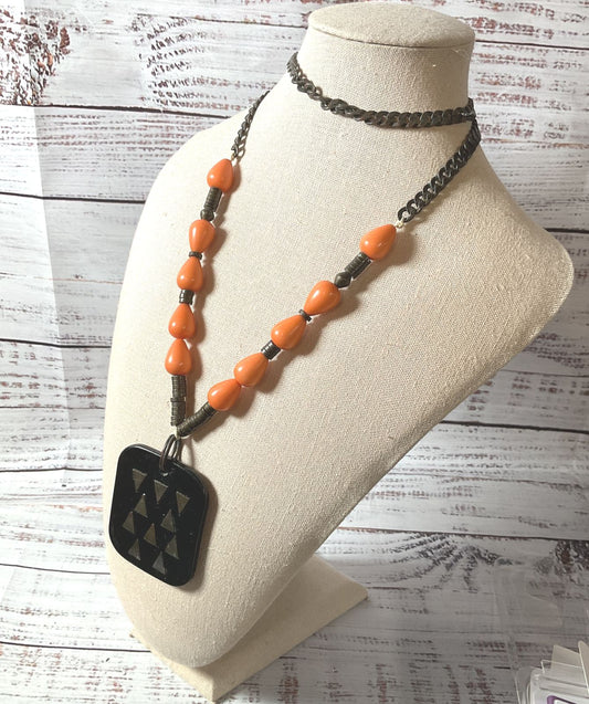 Lizzie Fortunato Jewels Orange Beaded Necklace 30" Long