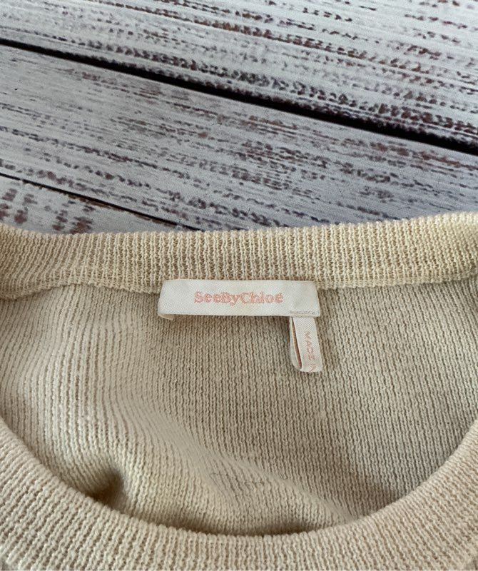 Women's See by Chloe Beige Wool Sweater w/ black velvet buttons Size XS