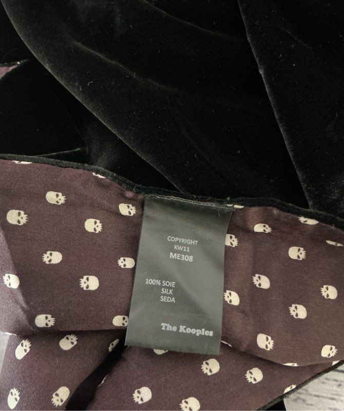 The Kooples Black/Maroon Silk & Velvet Scarf with skull design