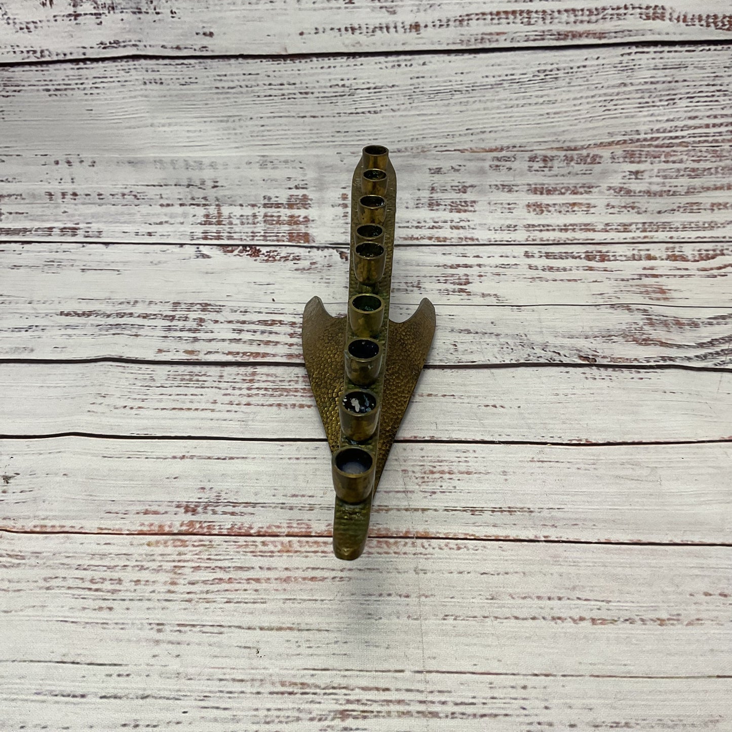 Vintage Brass Enamel Arrow Head Lamp Made In Israel Judaica Menorah 11"x4"x2.5"