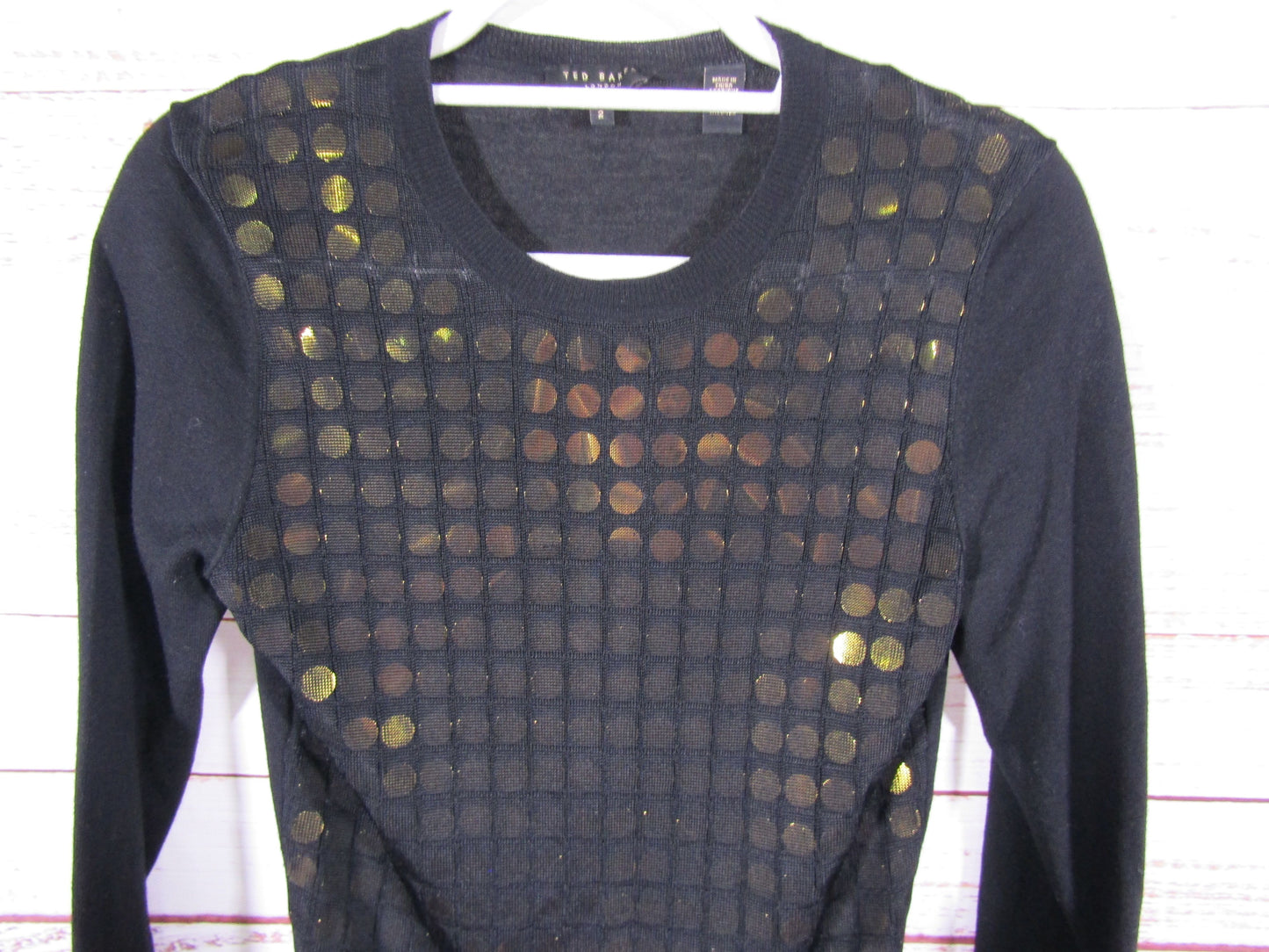 Ted Baker Yivonne Women's Black Wool Blend Sequin Sweater Size 2