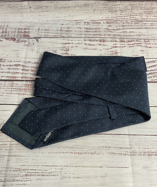 Gorgio Armani Blue and White Polka Dot 100% Silk Tie - 55"