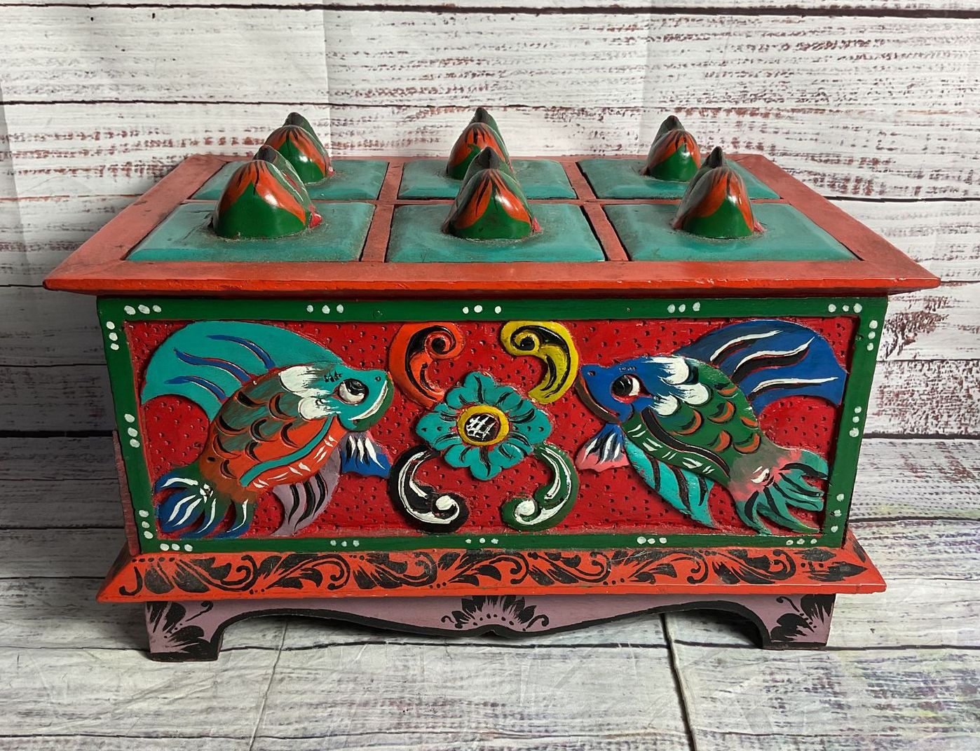 Asian Painted Fish Trinket Storage Box Multicolor