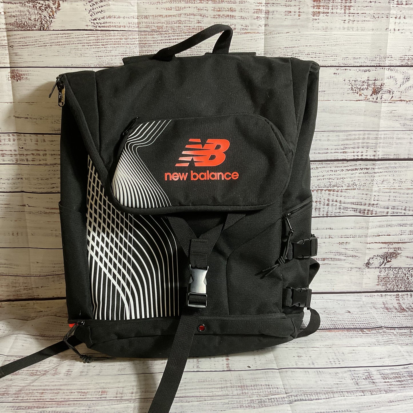 NEW BALANCE Black with Neon Orange Accent Flap Backpack- GREAT CONDITION