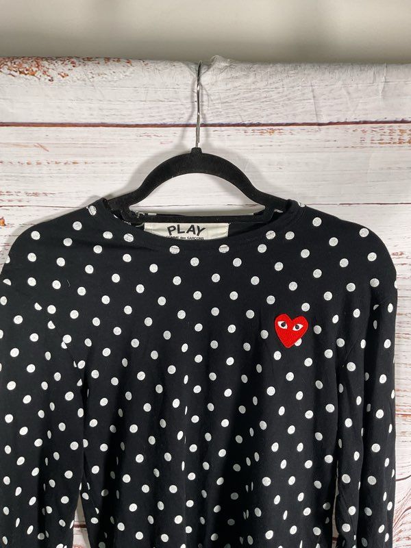 Comme Des Garcons CDG Play Polka Dot Long Sleeve Shirt Black White Size S
