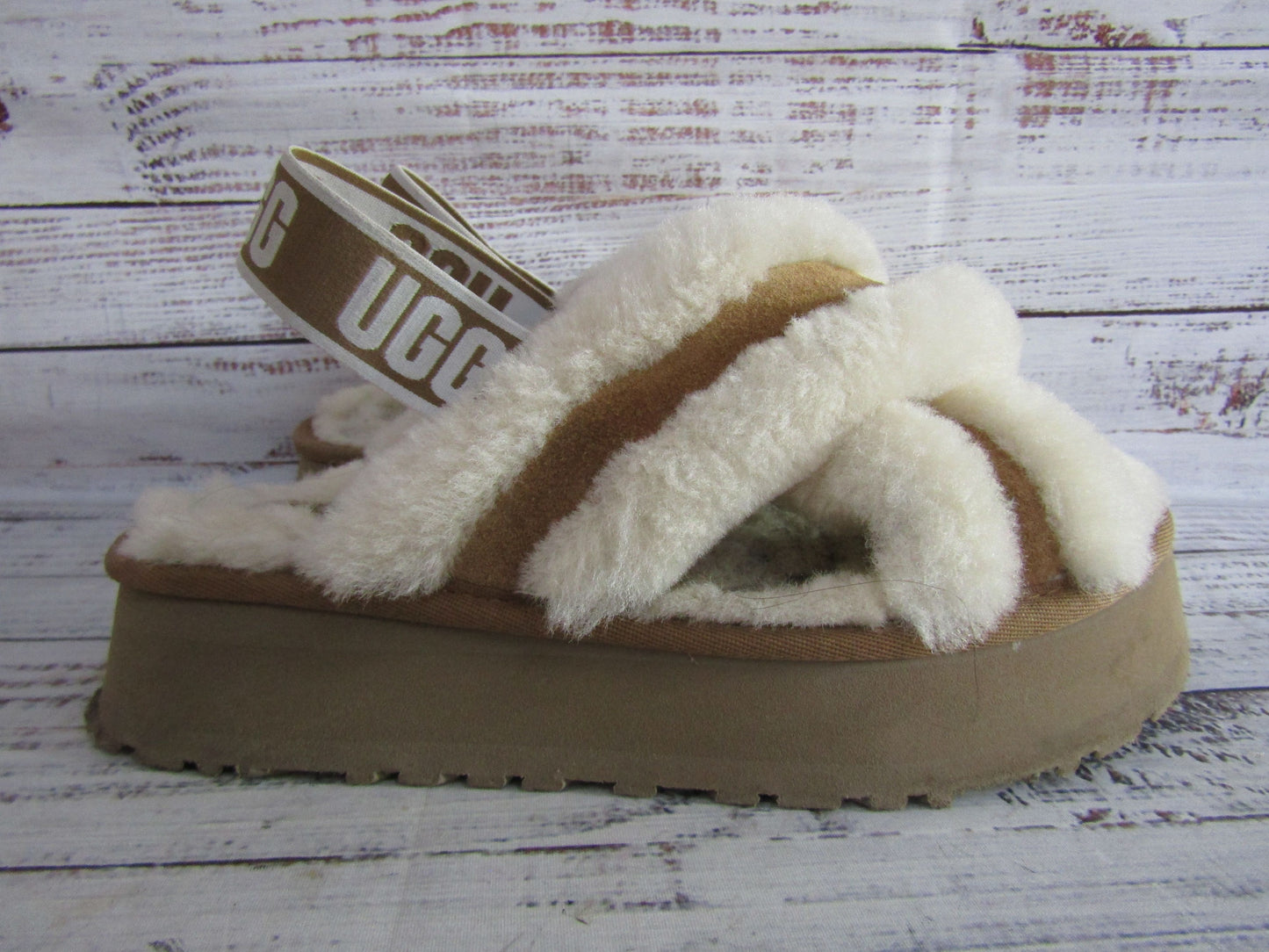UGG Disco Women's Brown Suede Shearling Cross Sandals Size 8