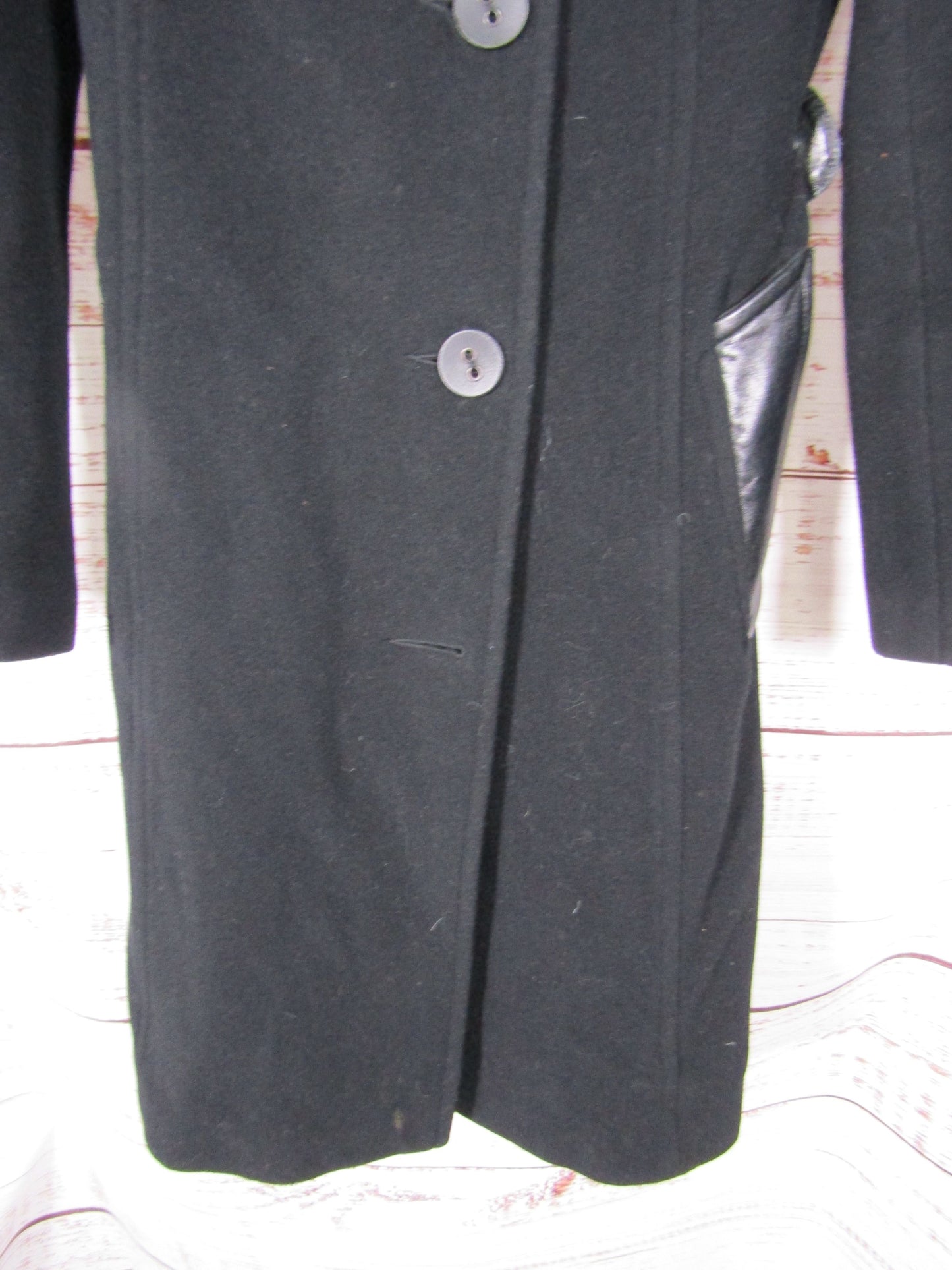 Mackage Women's Black Cashmere Wool Blend Leather Trim Coat Size S