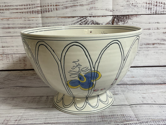 MOLLY HATCH for Anthropologie Peony Stoneware Footed Bowl- 9"w x 6"h