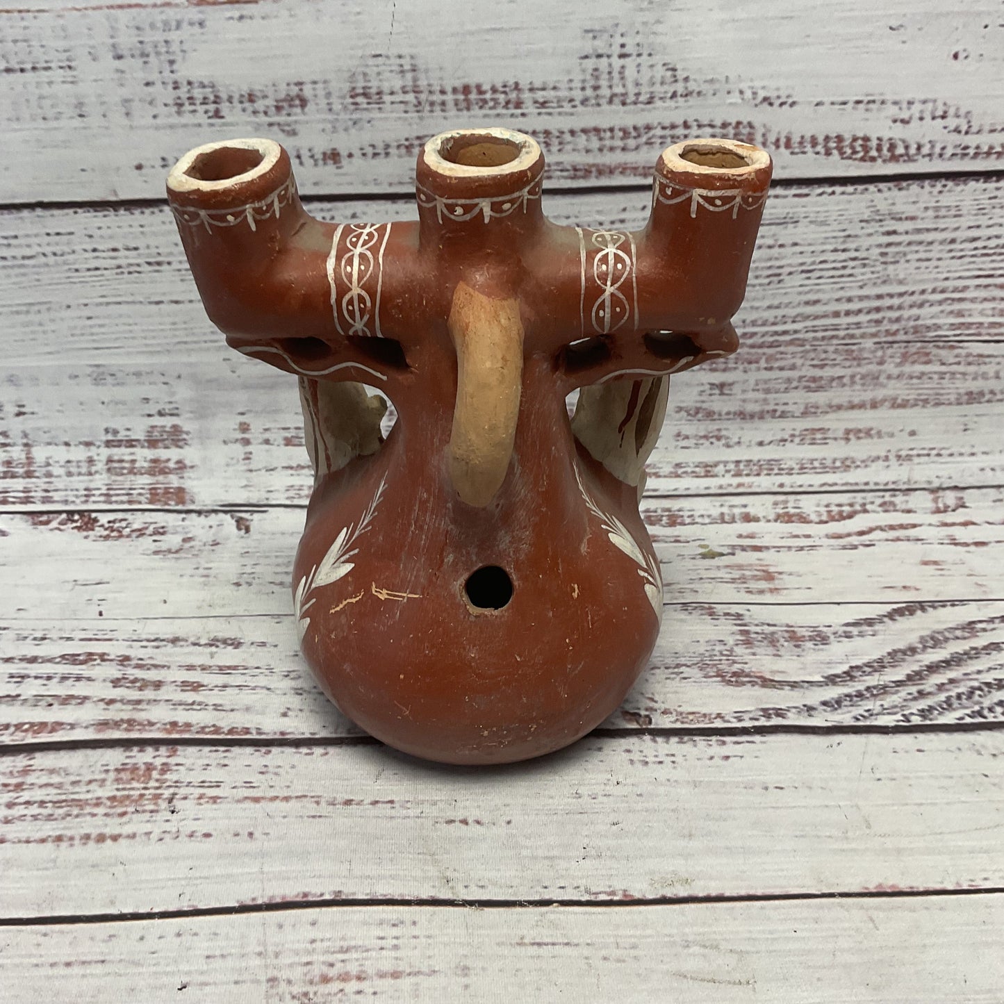 Hand Sculpted Painted Peruvian Candelabra Ceramic Pottery Folk Art 6"