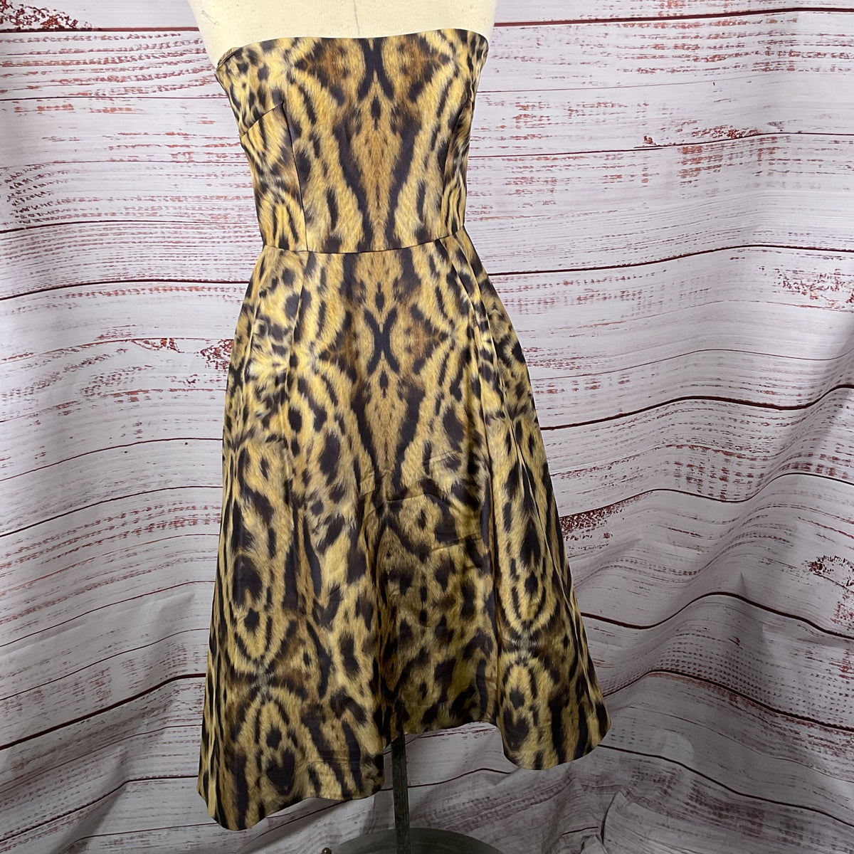 MONIQUE LHUILLER Women's Leapard Print Strapless Dress- SEE MEASUREMENTS