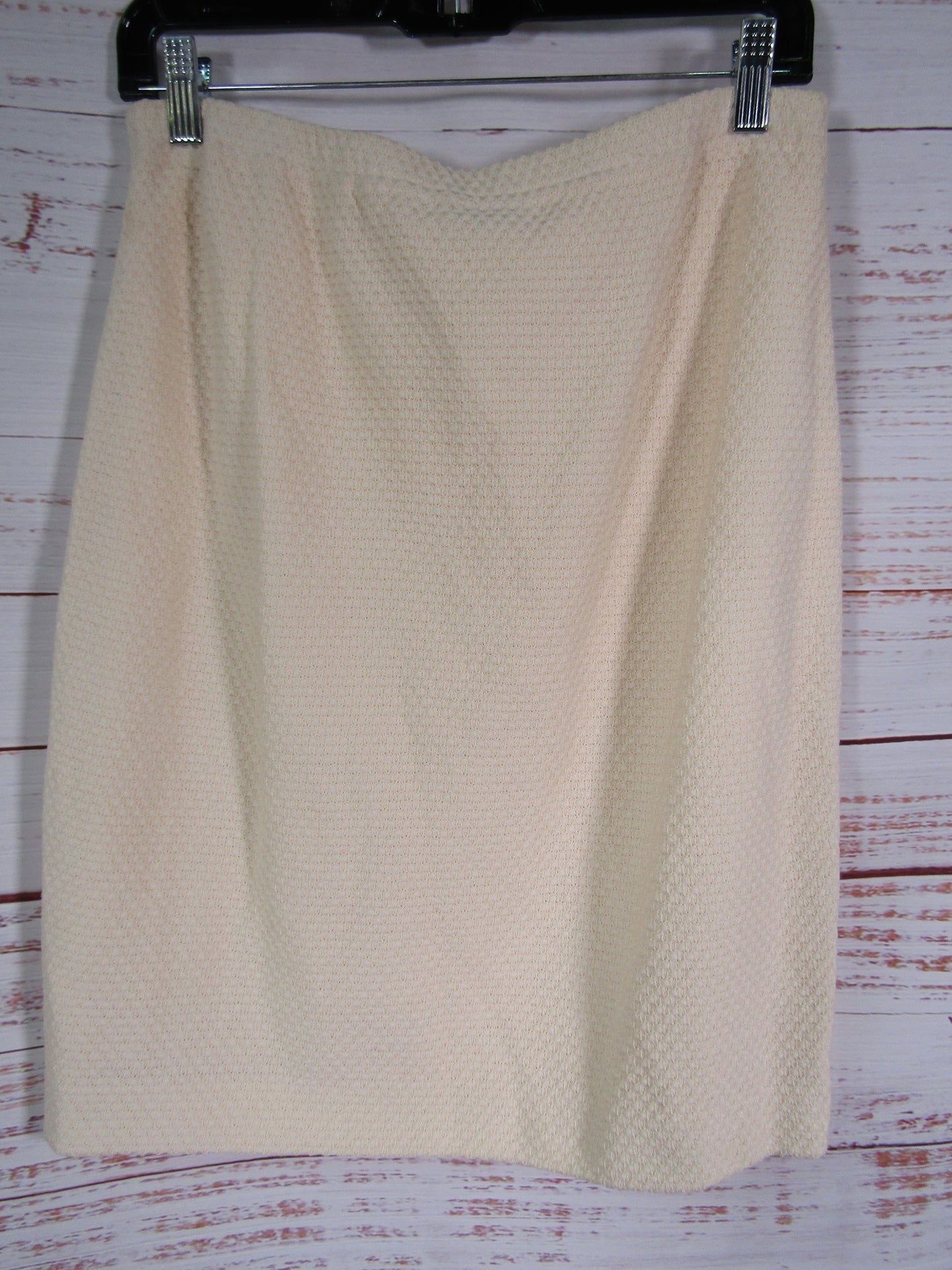 St. John Women's Ivory Wool Blend Pointelle Knit Pencil Skirt Size 8