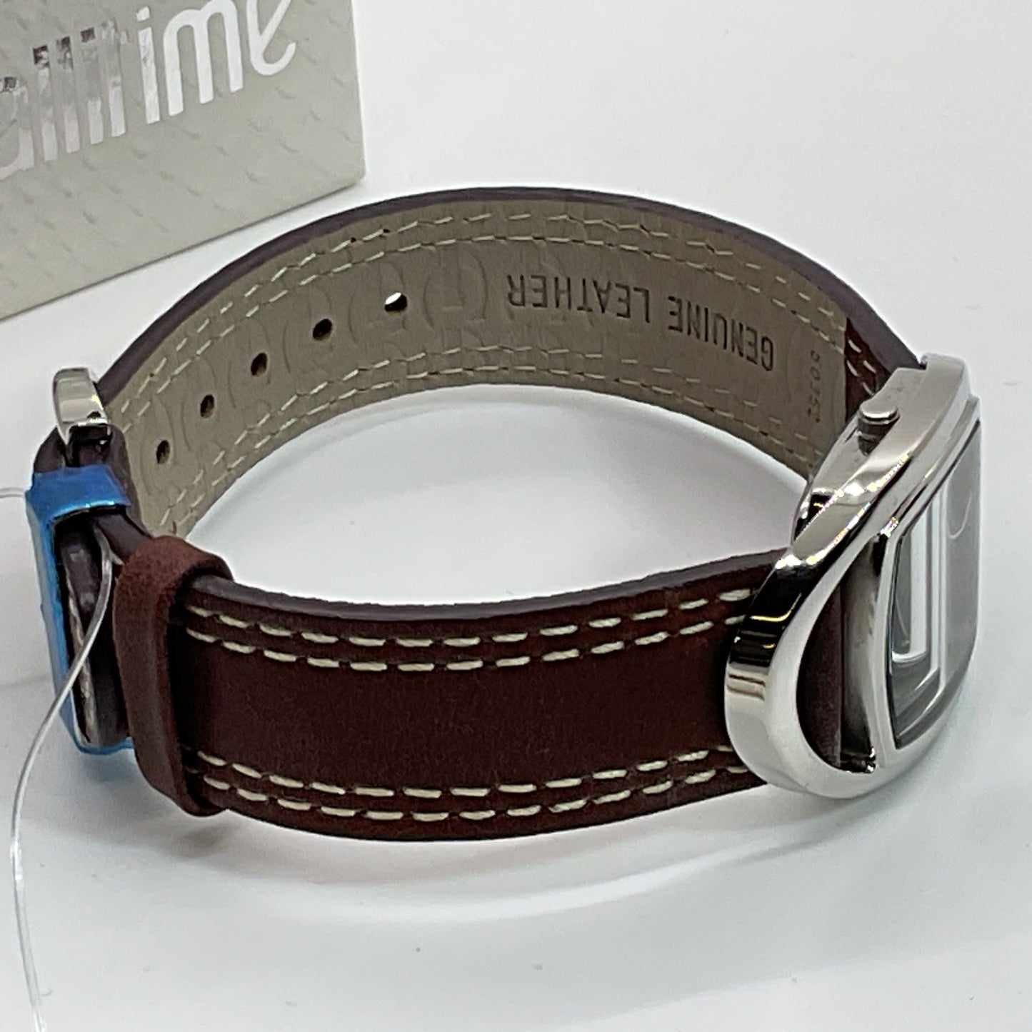 NEW JUST CAVALLI Time Silver Tone & Brown Leather Band Watch