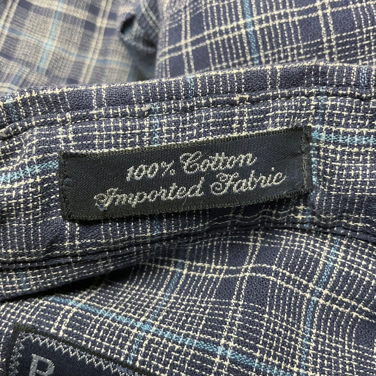 Burberry Navy Blue Plaid Cotton Long Sleeve Dress Shirt - Size M