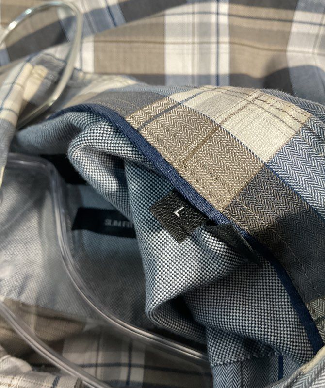 Hugo Boss Men's Long Sleeve Buttoned Plaid Shirt Blue & Grey Size L