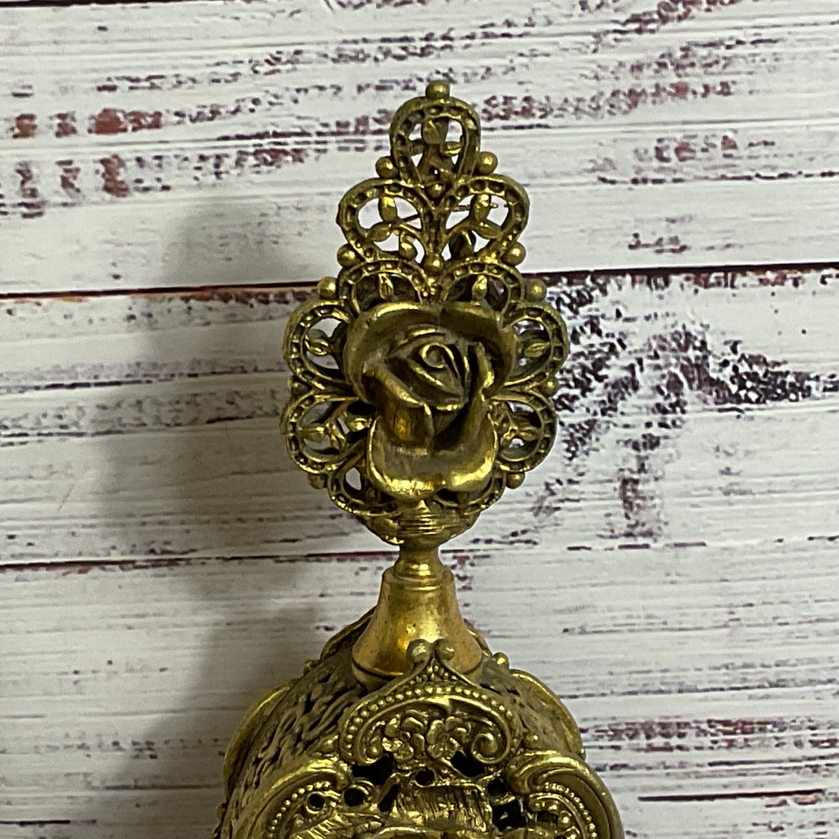 VTG./ANTIQUE Ormolu Ornate Filigree Rose Perfume Bottle- 9.5"