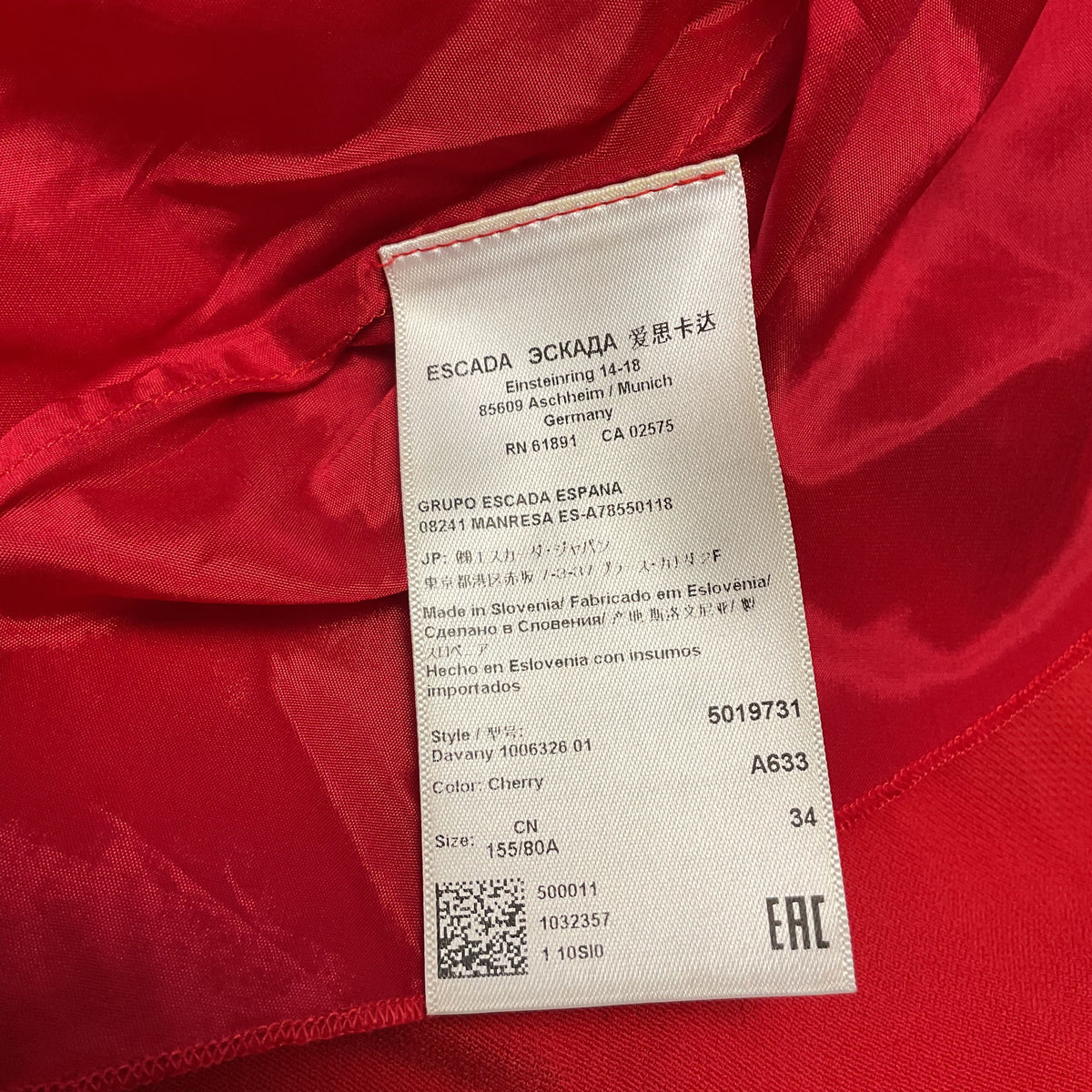 Escada Davany Cherry Red Cropped Overlay Dress - Size 34