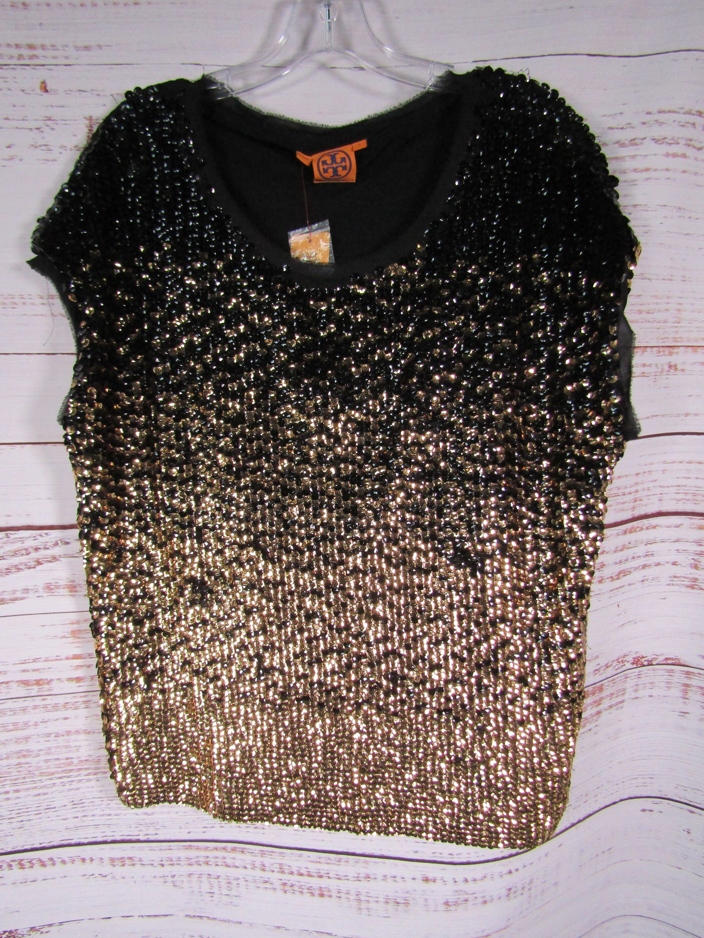 Tory Burch Women's Black & Gold Sequin Blouse Size S