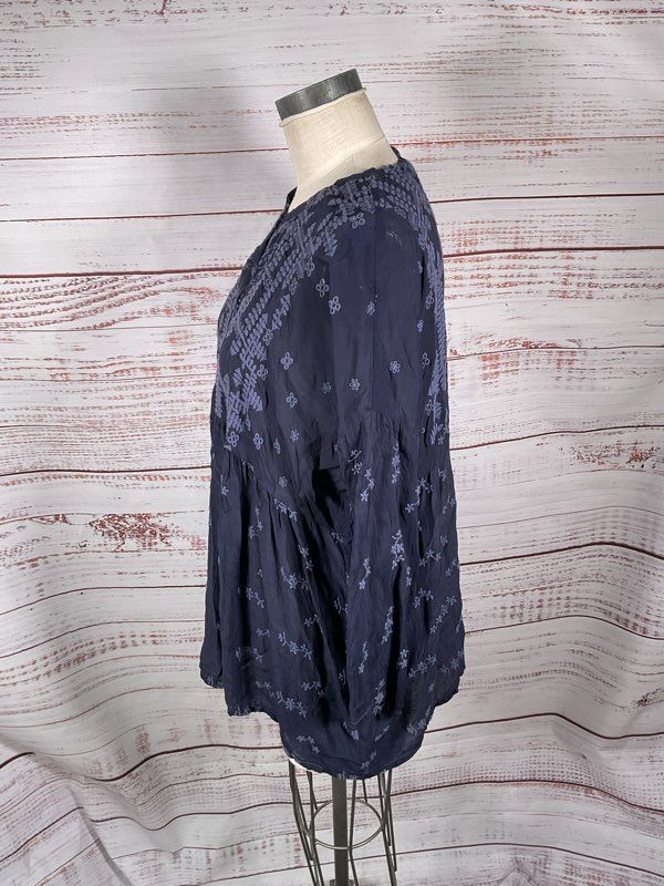 Johnny Was Women's Blue Tunic Embroidered Blouse Size S Cupra Rayon