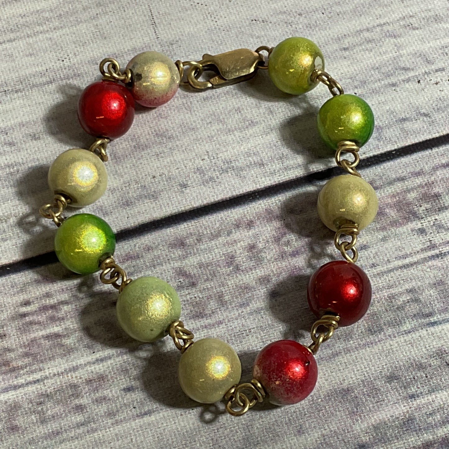 14K Gold Filled Multi Color Beaded Bracelet- 6"