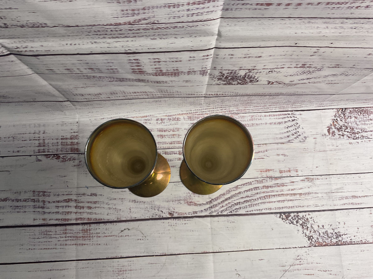 Pair Of Silver Plated And Brass Champagne Flute Glasses