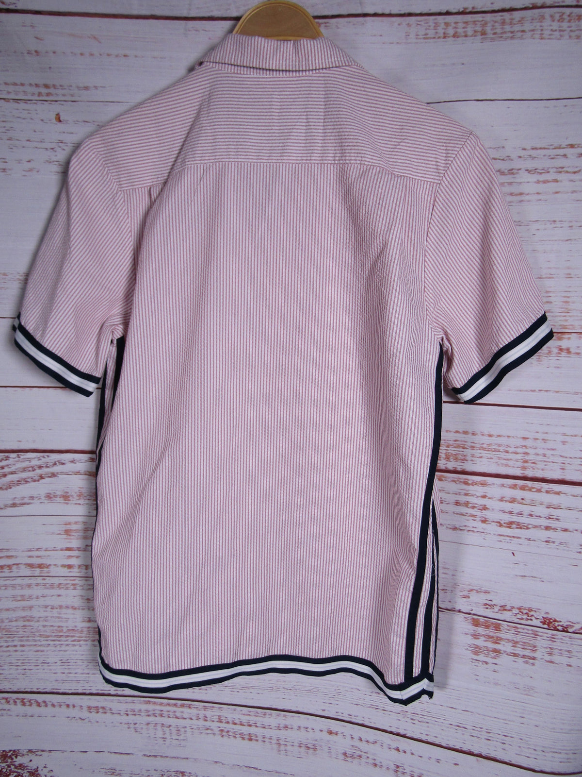 Adidas Seersucker Men's White & Pink Stripe Short Sleeve Shirt Size S