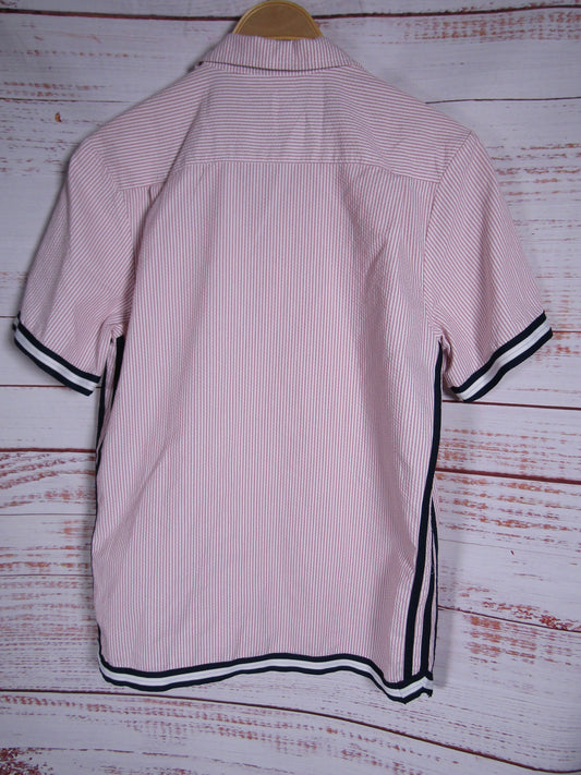 Adidas Seersucker Men's White & Pink Stripe Short Sleeve Shirt Size S