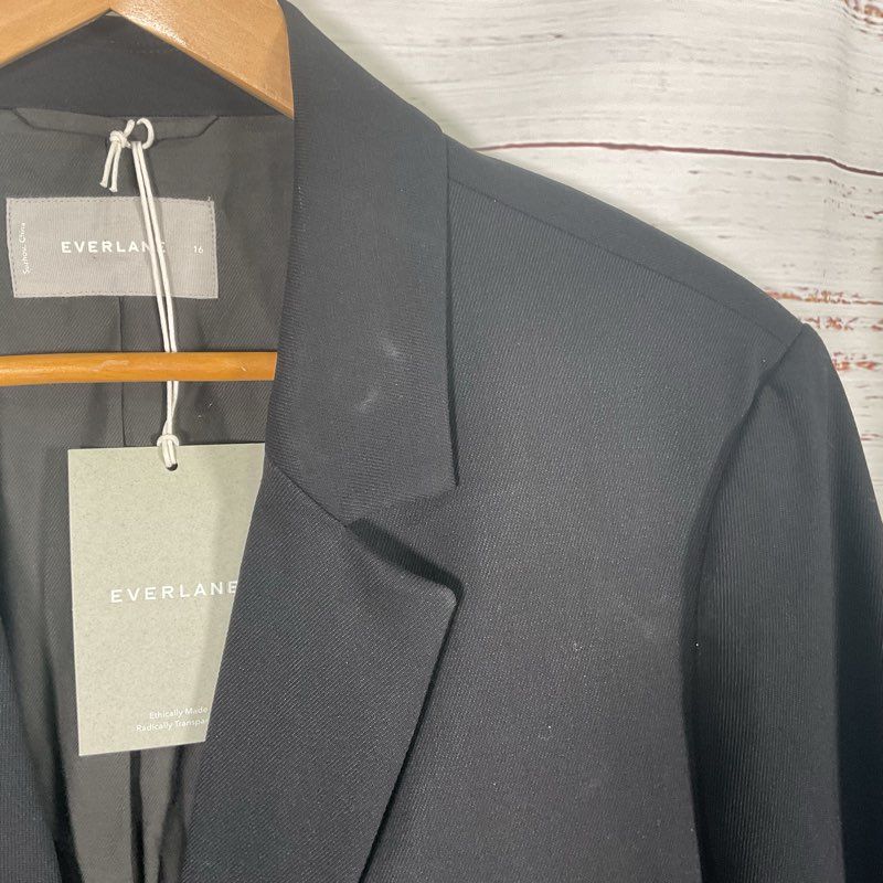 NWT Everlane Black Wool Blend Notch Lapel 2 Button Blazer Jacket - Size 16