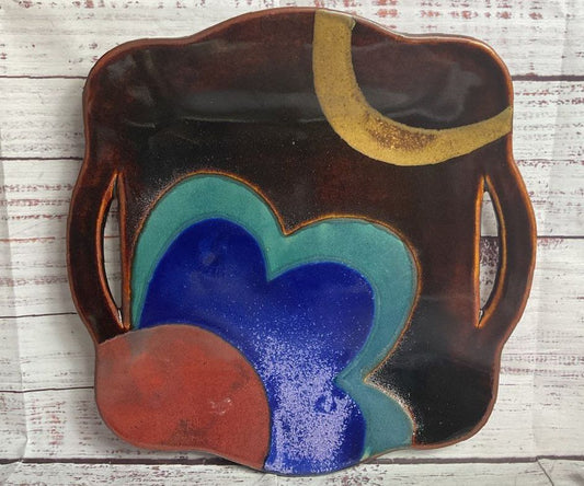 Kazuko Matthews Handmade Ceramic Flower 11.5" Serving Tray Multicolor