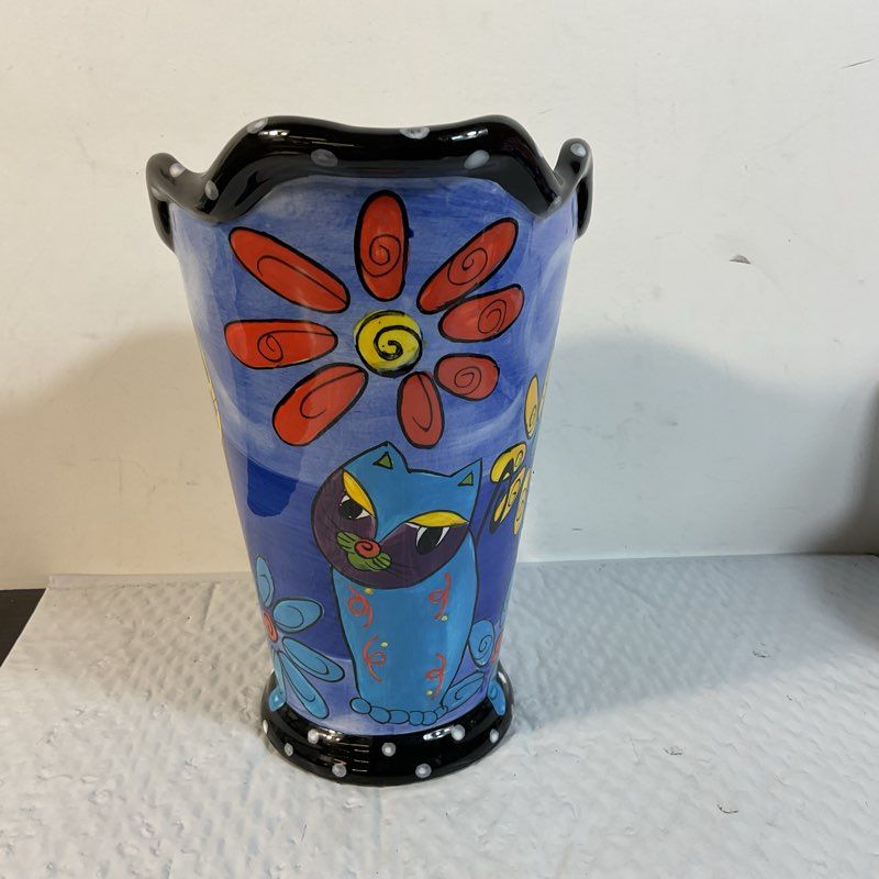 MILSON & LOUIS Hand Painted Cat Design Pitcher- 10.75"